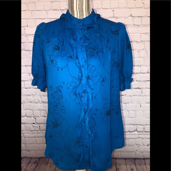 Worthington Blue and Black Floral blouse - Picture 1 of 8